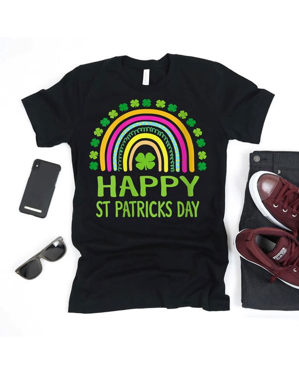 Womens Happy St Saint Patrick's Day Rainbow Girls Kids Shirt